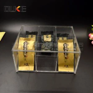 نئے ڈیزائن صاف اسکوائر Acrylic کے چائے ذخیرہ خانے فروخت کے لئے